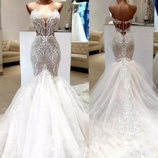 Sexy Mermaid Wedding Dresses Lace Sweetheart Sweep Train Bridal Gowns Custom