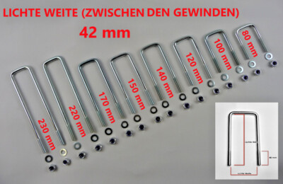 U-Bügelschraube M10 LW 42 Verzinkt Gewindebügel Sliphilfe Trailer Anhänger