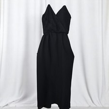 Vintage Sleeveless Midi Dress Pleated V-Neck Party Cocktail Black Corset Size 4