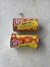 vintage Two 2 A&P orange juice tin tins Advertising OJ 6 Oz Retro Display Lot C