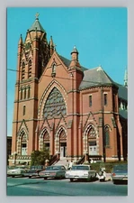 Postcard St. James Roman Catholic Church Haverhill Massachusetts Vintage Cars