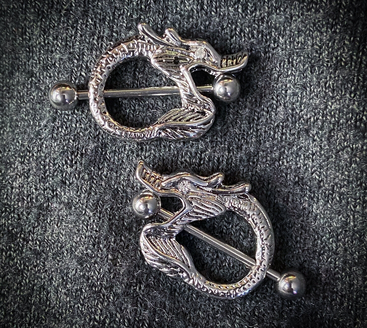 316L Surgical Steel Barbell with Dragon Nipple Ring Shield 316L Surgical Steel Barbell with Dragon Nipple Ring Shield
