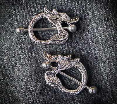 PAIR of Dragon Nipple Shields Rings Barbells Pierced Body Piercing Jewelry