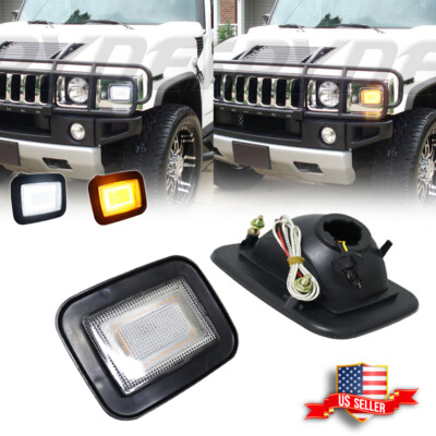 For 2003-2009 Hummer H2 Clear Switchback LED Front Bumper DRL Turn Signal Lights