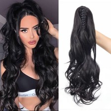 Extensiones de cola de caballo onduladas con clip de garra corta cola de caballo real como postizo de cabello humano
