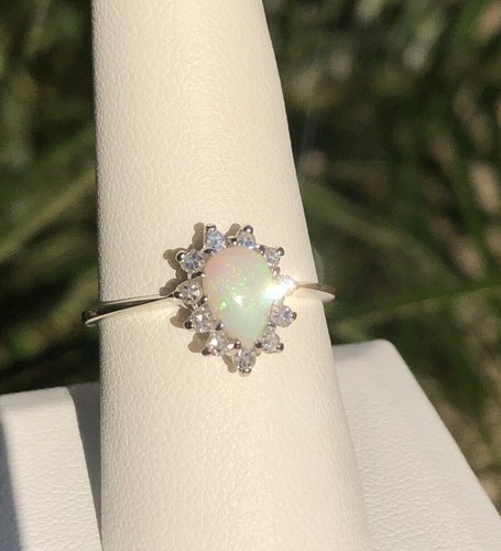 AUSTRALIAN OPAL DIAMOND RING 14K WHITE GOLD