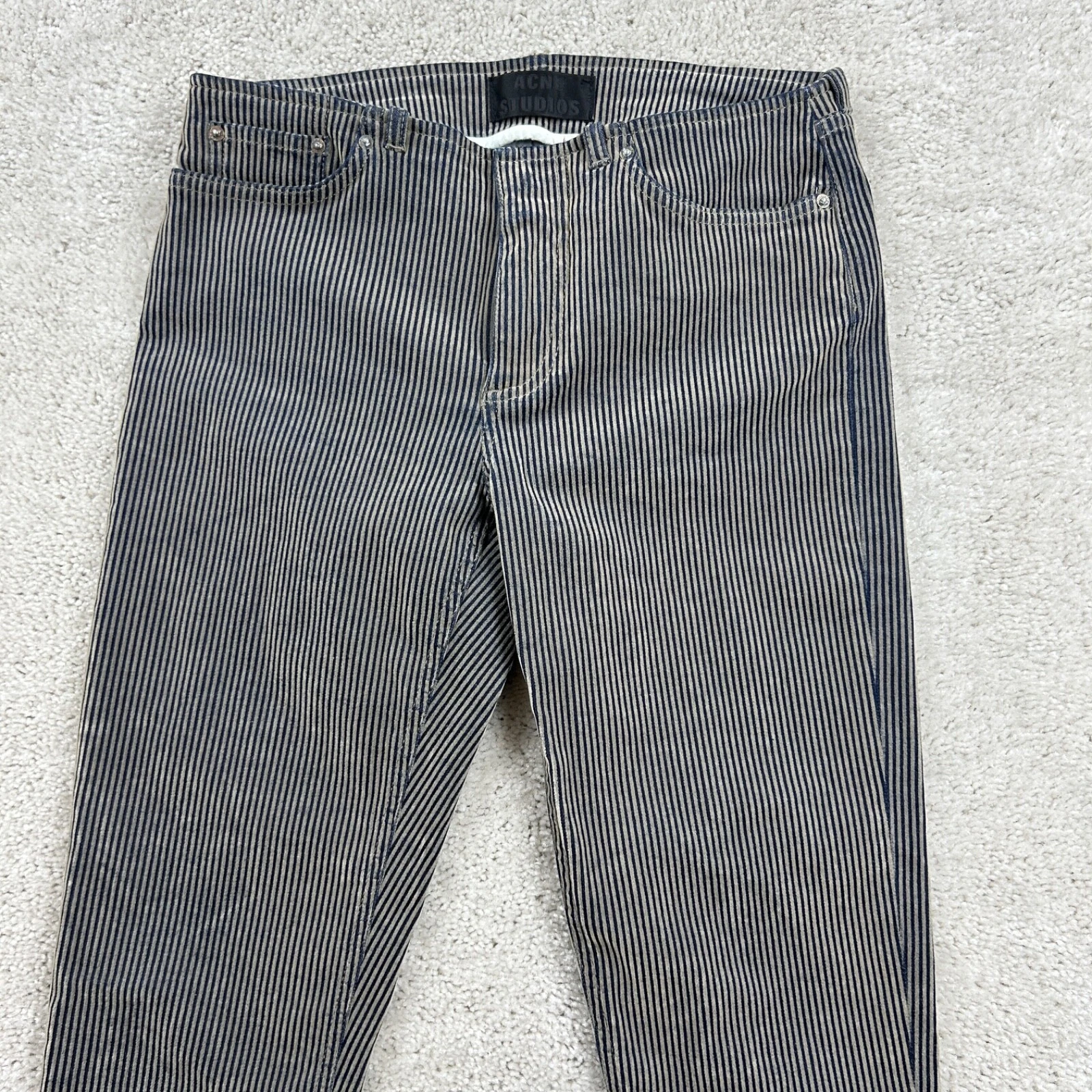 Pantalone donna Acne Studios taglia 27 34 blu a righe skinny elasticizzato no blu floccato