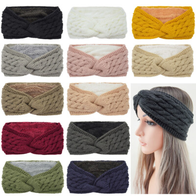 Damen-Stirnband Winter-Twist-Strick Gestrickt Warm Weich Plüsch Haarban  K