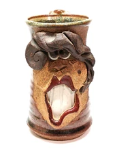 Studio Art Pottery 3D Funny Face Lady Coffee Cup Mug Signed