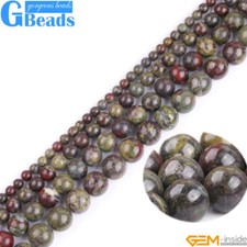 Natural Round Green Red Australia Blood Jade Jewelry Making Beads Strand 15"