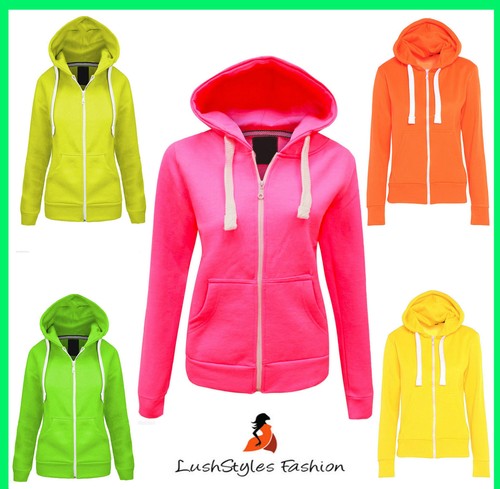Womens PLAIN FLUORESCENT NEON HOODIE 