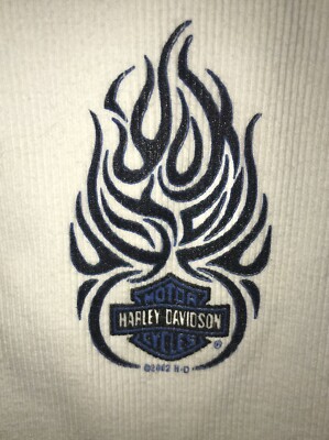 トップス HARLEY DAVIDSON BLUE EMBLEM FLAME XL Harley Davidson XL Blue Flame String Cami Tank Top White Ribbed