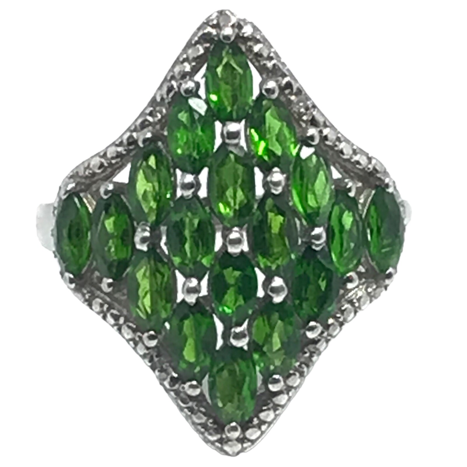 Sterling Silver Emerald Cluster Statement Band Ri… - image 1