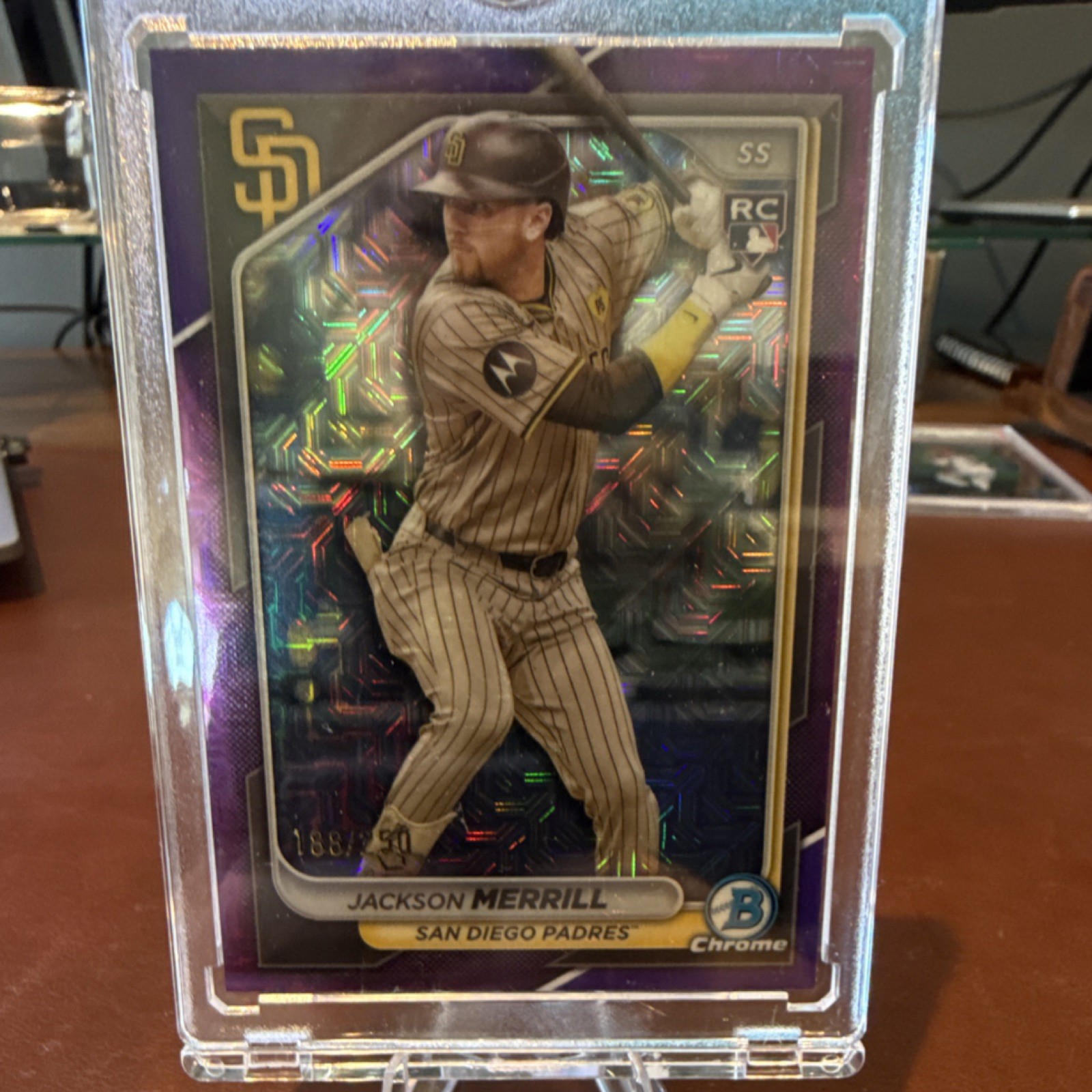 2024 Bowman Chrome Jackson Merrill #27 San Diego Padres Purple Mojo RC /250