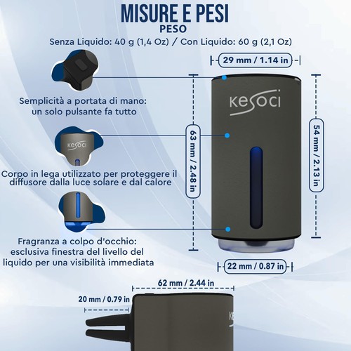 KESOCI Profumatore Auto Ricaricabile Intelligente con Set di 3 x 10 ML Fragranze - Foto 5 di 24