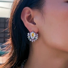 Women Boho Silver Plated Multicolor Cubic Zirconia Chandelier Stud Earrings Gift