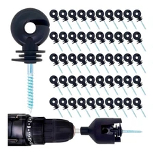 50 PCS Black Electric Fence Insulator, Screw-In Insulator, Fence Ring Post, Wood