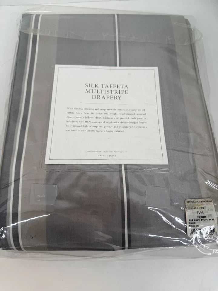 "Herrajes de restauración tafetán de seda varias rayas cortinas de bolsillo 50" x 96"" niebla" Foto 3 de 4