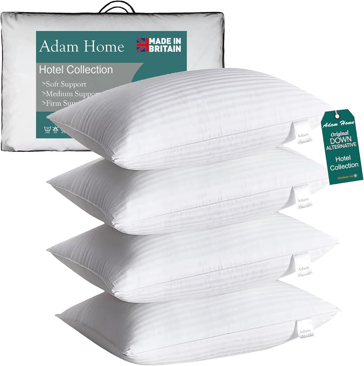 Adam Home Pillows 4 Pack Hotel Quality Side Sleeper Bounce Back Bed Pillow Hypoa