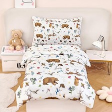 Kids Comforter Sets Twin 4 Pieces Cartoon Woodland Animal Print Bedding for B...