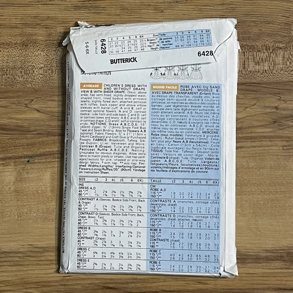 Unused Uncut Butterick Sewing Pattern￼ 6428 Size 5-6-6X Girls Dress Pageant - Image 2 of 2