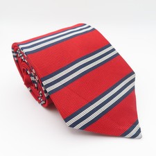 Brooks Brothers Tie Silk Red Blue White Striped 3.75" Wide 59" Long USA Makers