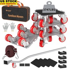 Upgraded Heavy Duty Furniture Dolly Set W/ Pry Bar Non-Slip Mats Safety Gloves