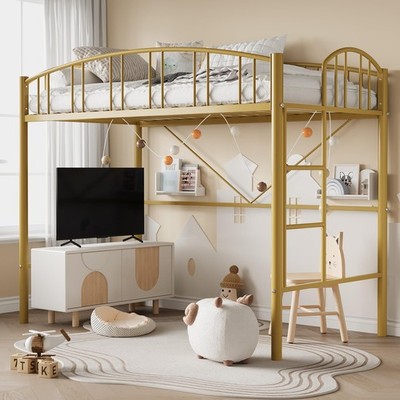 Twin Metal Loft Bed Heavy Duty Metal Loft Bed Frame for Kids and Adults Gold