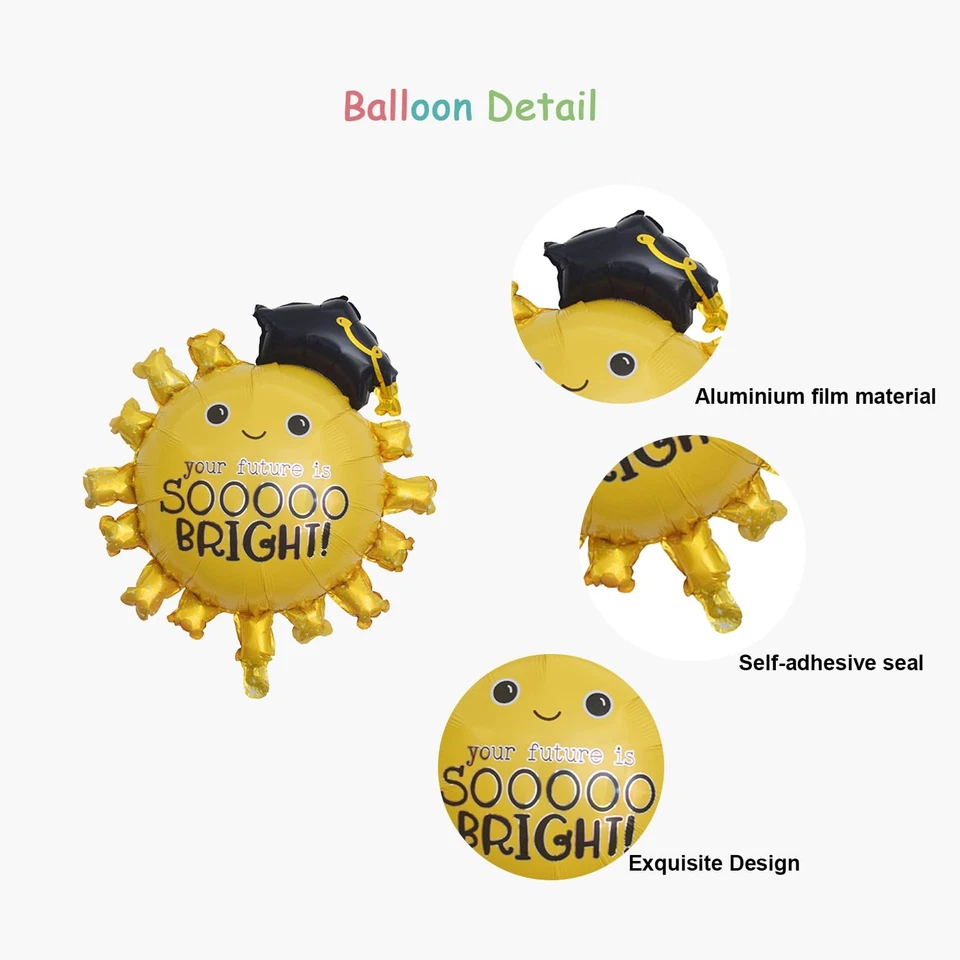 Globos de fiesta de graduación Globos de lámina de sol dorados de 30 pulgadas Sonrisa Sol Mylar Ball... Foto 4 de 4