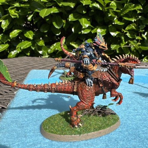 Saurus Scar-Veteran on Aggradon + 3 Aggradon Lancers Warhammer Seraphon Painted - Picture 7 of 19