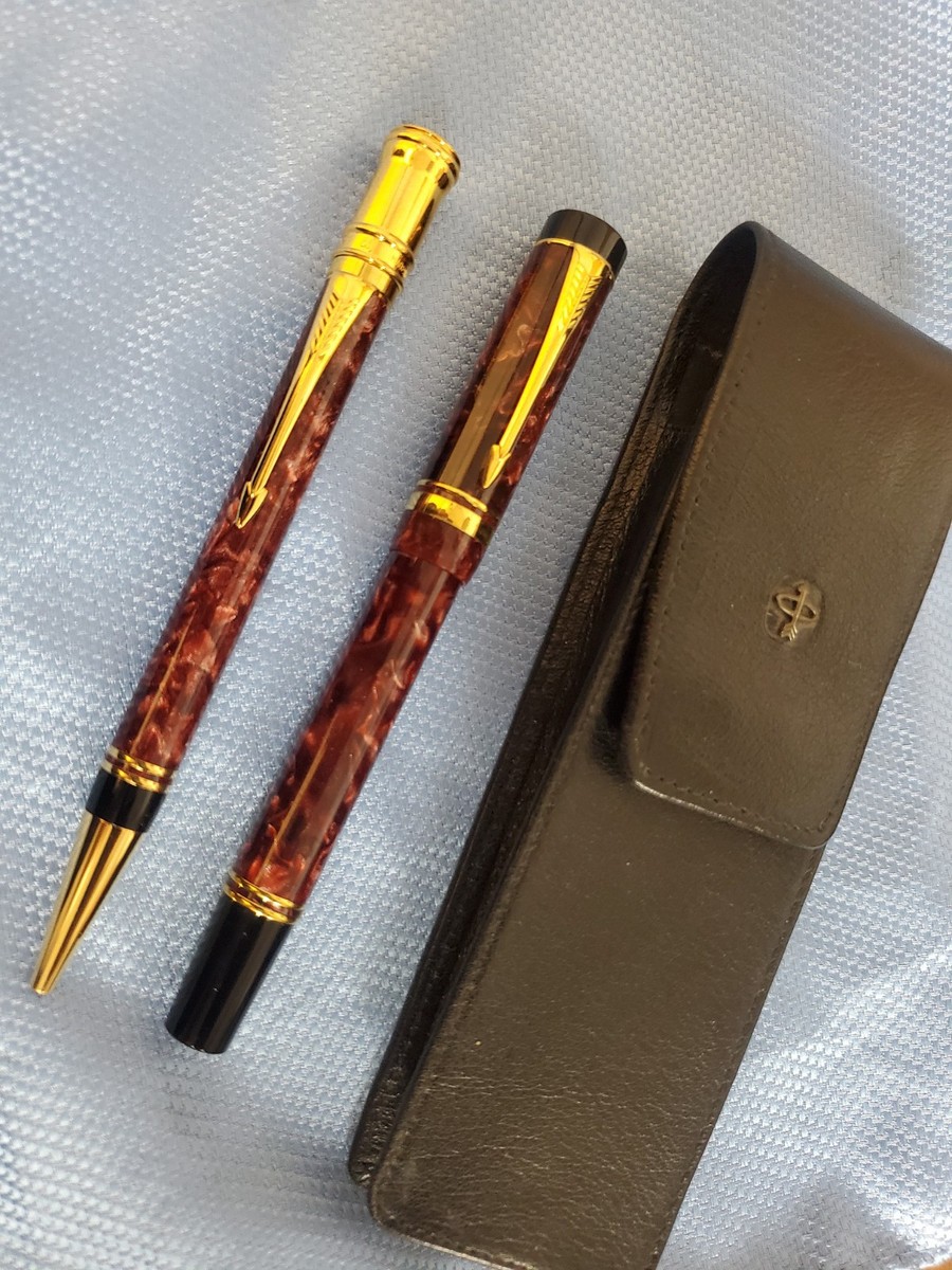 Parker Duofold International Red Marble 18k Fp&Bp Set | eBay