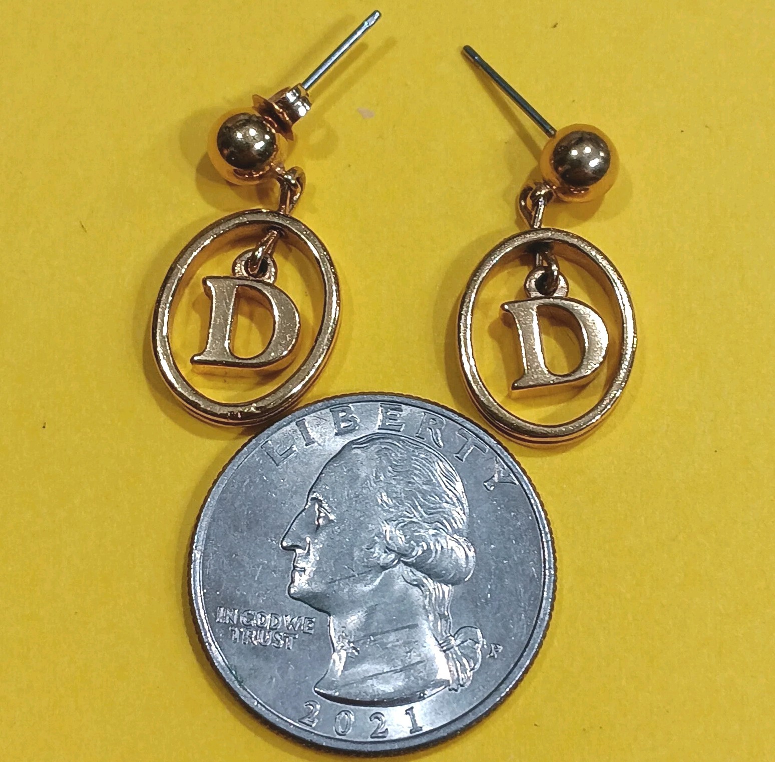 "D" Initial Monogram Gold Tone Ball Stud Dangle E… - image 2