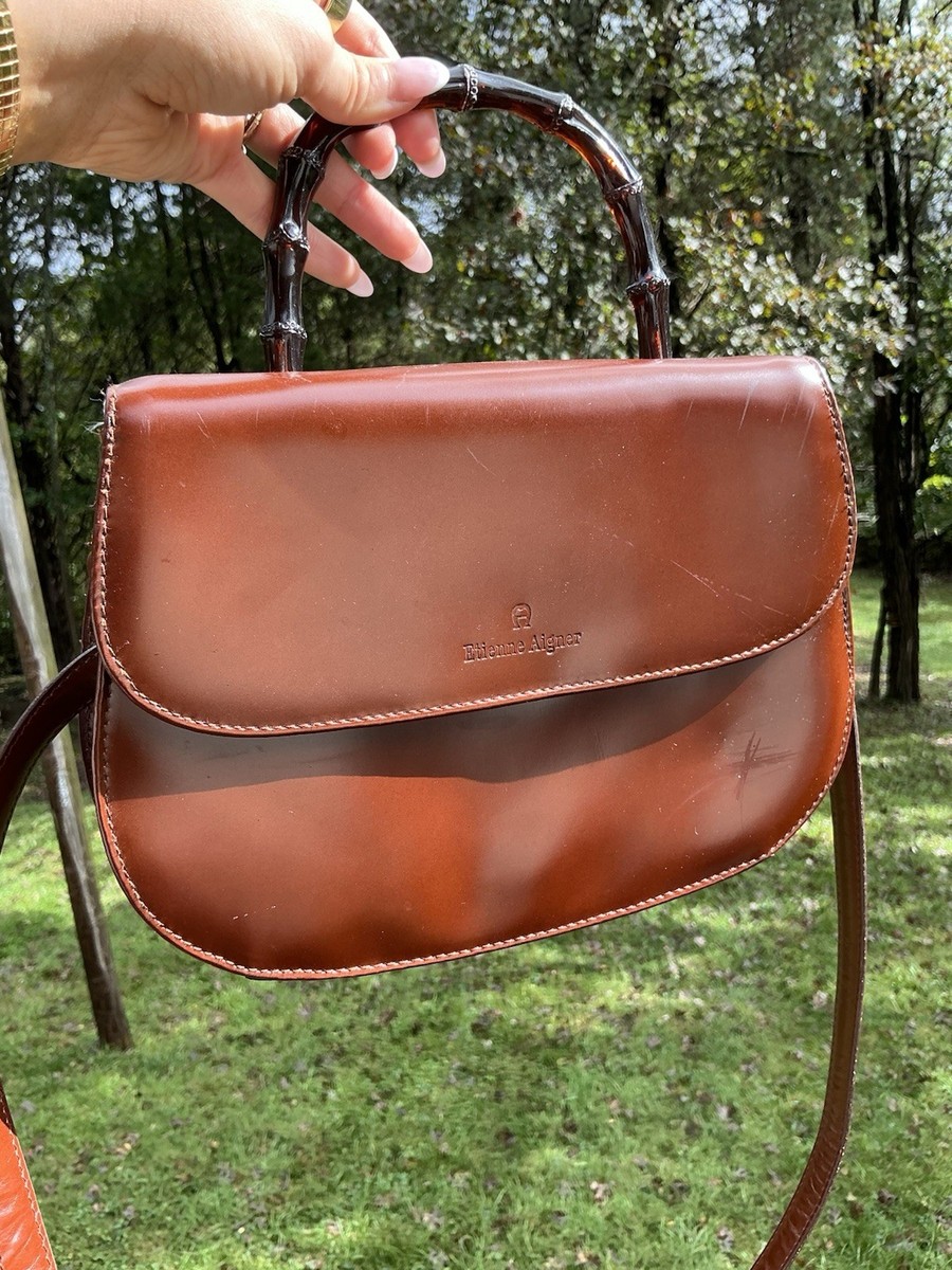 Vintage Brown Etienne Aigner Crossbody Bag Bamboo Style Handle