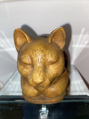 Vivid Arts Resin Carved Wood Effect Sleeping Cat Figurine Intricate Detail