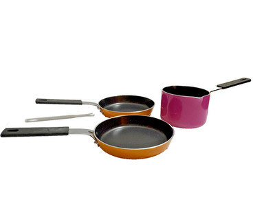 Set of 3 Mini Nonstick Saucepan Pot Egg Frying Pan Orange Pink