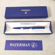 Vintage WATERMAN Retractable Blue Ballpoint Pen w/ Box France Port Of Rotterdam