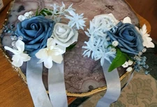 6 LING's Moment Dusty Blue Artificial Rose Boutaneers 