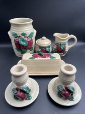 Vtg Tender Heart Treasures Apples Motif Candle Holders + No Name Apple Set