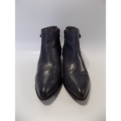Aldo Blue Ankle Boots Size 6 to 5.5 Womens Leather Low Block Heel Buckle Western - Picture 6 of 12