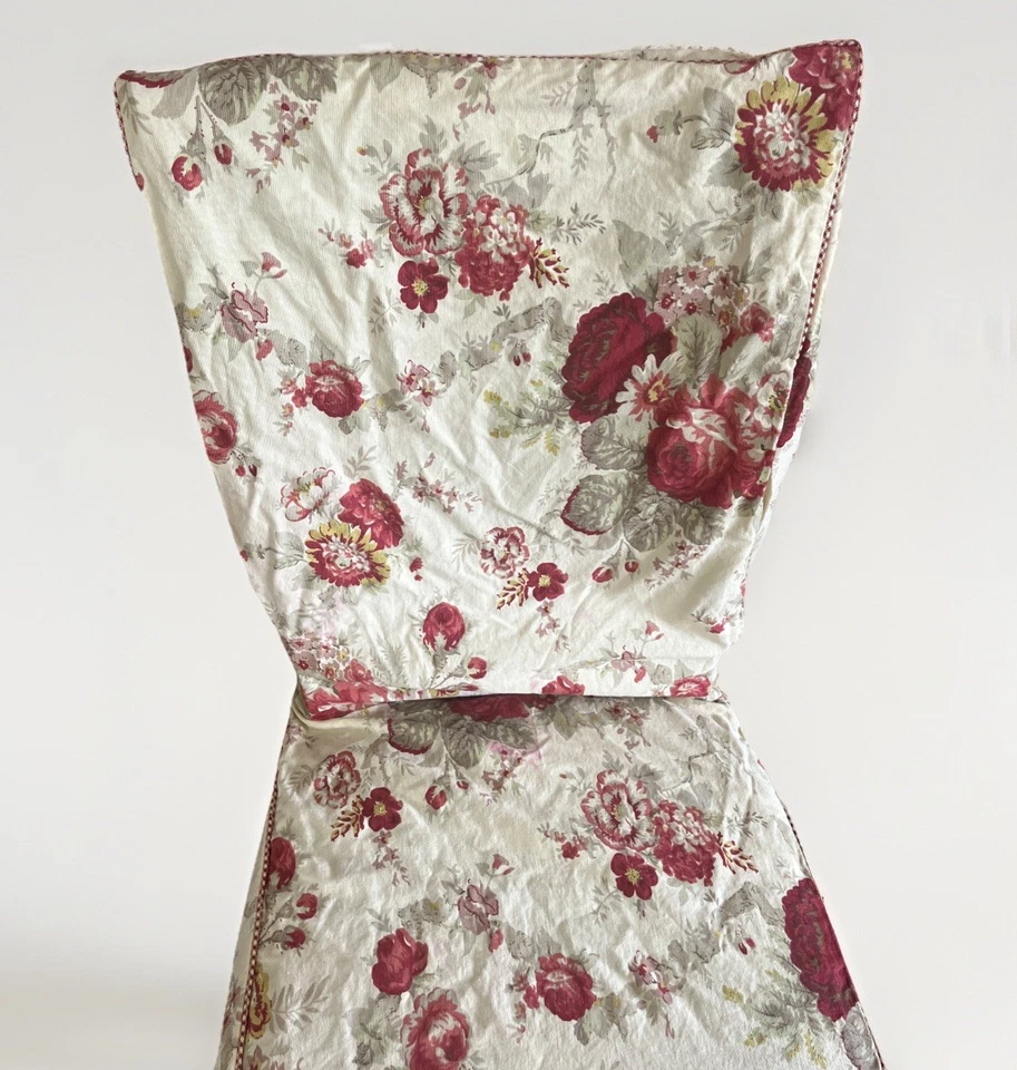 WAVERLY NORFOLK COUNTRY ROSES RED CREAM FLORAL DINING CHAIR PARSON COVER - Image 3 of 4