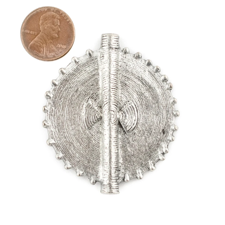 Silver Traditional Sun Baule Pendant Bead 54x46mm Ivory Coast African Flat - Image 2 of 4