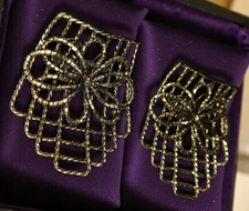 Vintage MUSI Woven Gold Tone Metal Shoe Clips Buckles Large Oversized Matching