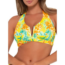 Sunsets GOLDEN TROPICS RIB Printed Vienna V-Wire Bikini Swim Top, US 34D/36C