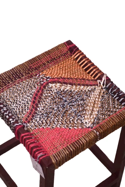 Handmade Sheesham Wood Stool | JUTE & Resham Weaving | Antique Craft - Image 2 of 4