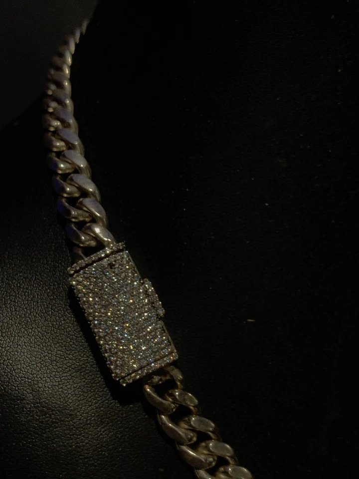 Cadena de eslabones cubanos de 100 gramos de plata pura sólida de .999 de 10 mm 20 pulgadas con bloqueo Moiss Foto 2 de 4