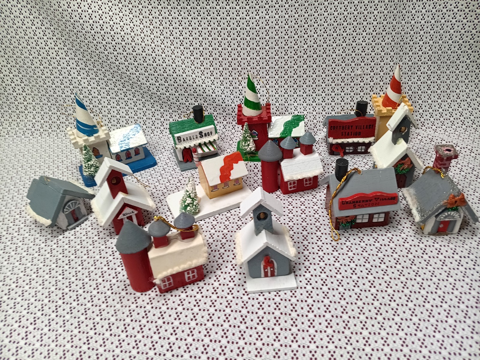 Lot Vintage 4 Kurt Adler Wooden Christmas Village Ornaments 1970's 13 Total