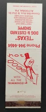Vintage Texas Hot Dog Custard Shoppe Altoona PA Matchbook Cover