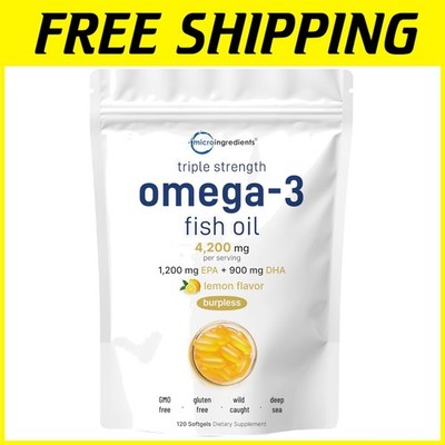 Burpless Omega 3 Fish Oil 120 Softgels, EPA 1200mg