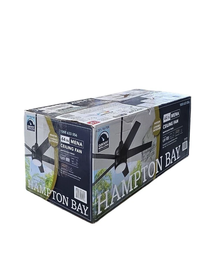 Hampton Bay Mena 44" LED Ceiling Fan Matte Black Indoor/Outdoor w/ Light Kit - Image 2 of 4