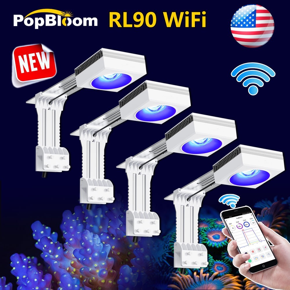 Image of PopBloom 4PCS RL90 Reef Aquarium LED Light 72" Marine Aquarium Corals Reef Tank